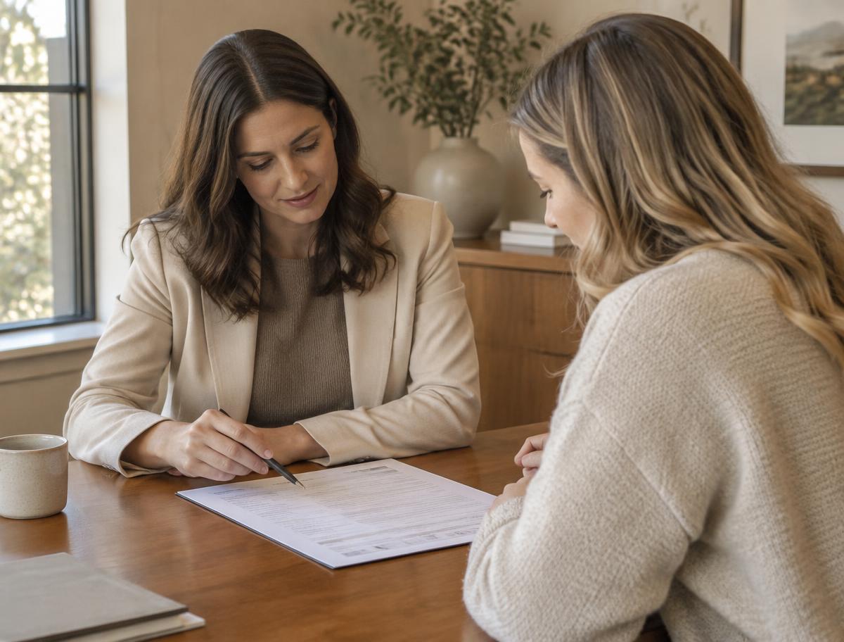 An advisor reviewing an application form with a prospective client
